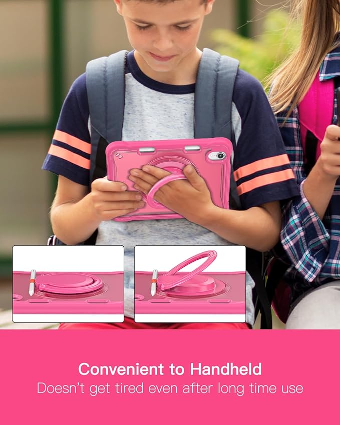 BRAECN for iPad (a17 pro) Mini 7/Mini 6 Case 2024/2021 8.3 inch with Pencil Holder Protective Clear Ring Handle 360 Rotating Stand Shockproof Dropproof Rugged Carrying Shoulder Strap Kids Friendly
