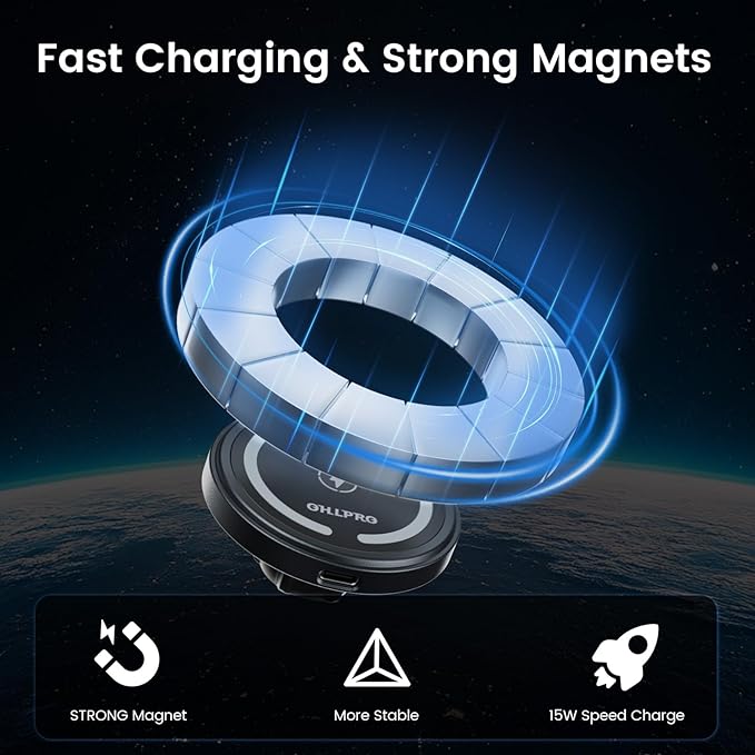OHLPRO 15W Magsafe Car Mount Charger for iPhone 17, Fast Wireless Charging Magnetic CD Slot Holder with 3M Adhesive Base for Dashboard, Aluminum Shell, Compatible with iPhone 16 15 14 Series, Jetblack