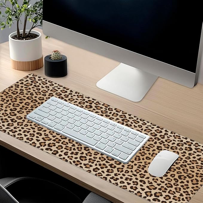 Leopard Print Mouse Pads XXL Extended Mousepad with Stitched Edges Cheetah Animal Skin Non-Slip Rubber Base Computer Keyboard Pad Desk Mat for Home Office Desk Decor, 35.4" X 15.7"
