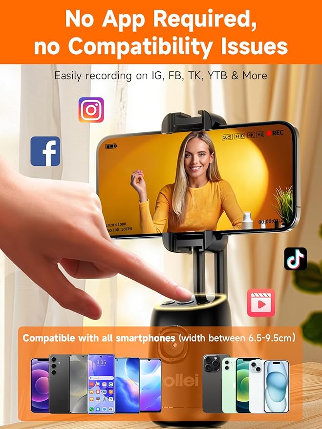 Rollei Auto Face Tracking Tripod, Desktop Smartphone Gimbal Stabilizer Phone Holder with AI Track for iPhone/Android Stand for Filming Streaming Tiktok Video Vlog