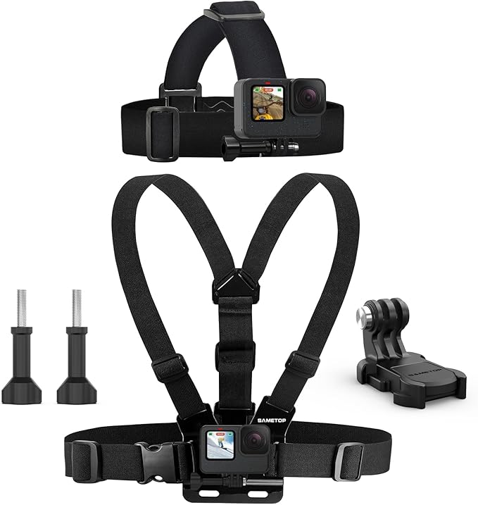 Head Mount Strap Chest Mount Harness Chesty Kit Compatible with GoPro Hero 13, 12, 11, 10, 9, 8, 7, 6, 5, 4, Session, 3+, 3, 2, 1, Hero (2018), Fusion, Max, DJI Osmo Action Cameras