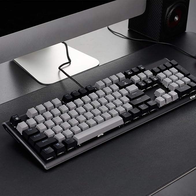 Hexgears GK735 Wired Full Size Mechanical Keyboard, Aluminum Housing Built for Gamers w/Kailh Box White Switch, White Backlit + Surrounded by RGB Light Strip, 104 Keys Gaming Keyboard for PC/Mac