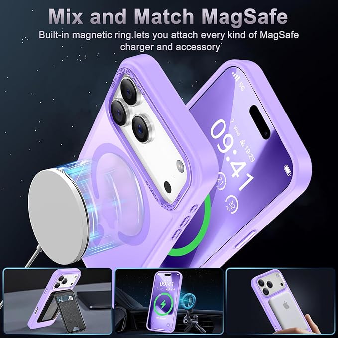 Newfuture Magnetic for iPhone 17 Pro Case [Compatible with Magsafe] [Military Grade Drop Protection] Translucent Matte Anti-Scratch Shockproof Protective Phone Cover 6.3 Inch, Lilac Purple