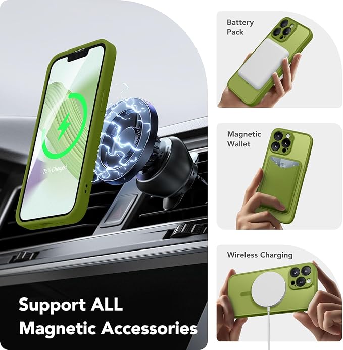 CAPRARO CAPRRO Magnetic for iPhone 13 Pro Max Case, [Compatible with MagSafe] [Full Camera Protection] Shockproof Protective Slim Translucent Matte Phone Case for iPhone 13 Pro Max 6.7'', Cedar Green