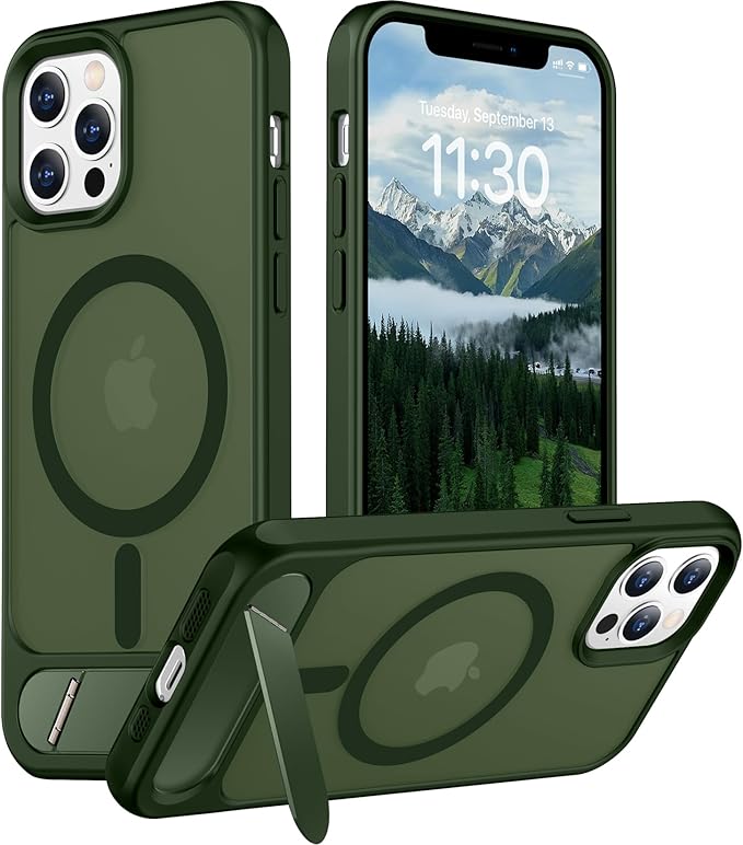 Magnetic Compatible with iPhone 12 Pro Max Case, [Built-in Invisible Kickstand][Compatible with MagSafe][Military Grade Shockproof] Slim Translucent Matte Phone Case for iPhone 12 Pro Max 6.7"
