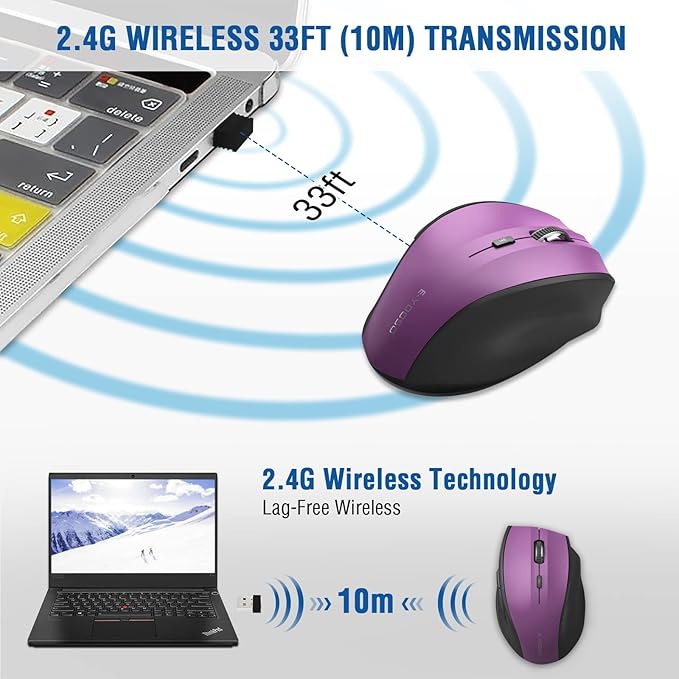 E-YOOSO Wireless Mouse for Laptop, Portable Optical Computer Mouse, 6 Buttons, Cordless 2.4GHz with USB Receiver, 5-Level 4800 DPI, 18 Months Battery Life, for PC, Chromebook, Windows, Mac(Purple)