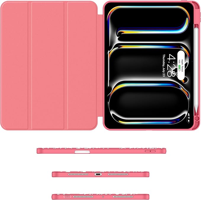 Soke Case for New iPad Pro 11 Inch (M5/M4) 5th Generation 2024-2025 with Pencil Holder - [Shockproof + Apple Pencil Charging + Auto Wake/Sleep], Soft TPU Back Cover for iPad Pro 11", Book Watermelon