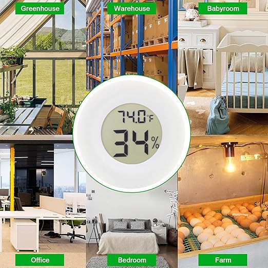 6-Pack Mini Round Hygrometer Thermometer Digital LCD Monitor Indoor Outdoor Humidity Meter Gauge Temperature for Humidifiers Greenhouse Reptile Fahrenheit Celsius White