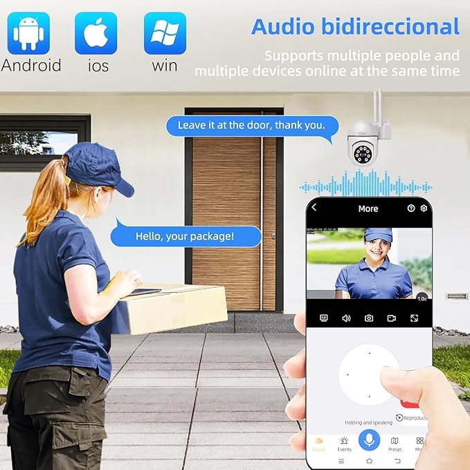 CKK 1080P Security Camera Outdoor Corded Power, 2MP PTZ WiFi Home Camera (2.4G/5G Dual-Band), 360° Pan/Tilt, Color Night Vision, Motion Alerts, 2-Way Audio, Compatible with Alexa, SD/Cloud Storage