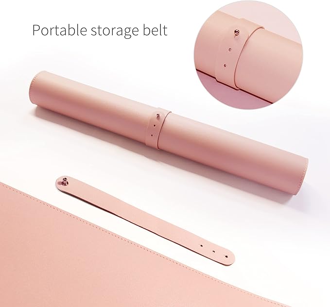 RENMTURE Dual-Sided Mouse Pad, Natural Cork & PU Leather Large Desk Pad for Office and Home Work, Desk Protector Non-Slip, Waterproof, Easy Clean (Pink, 47"x17")