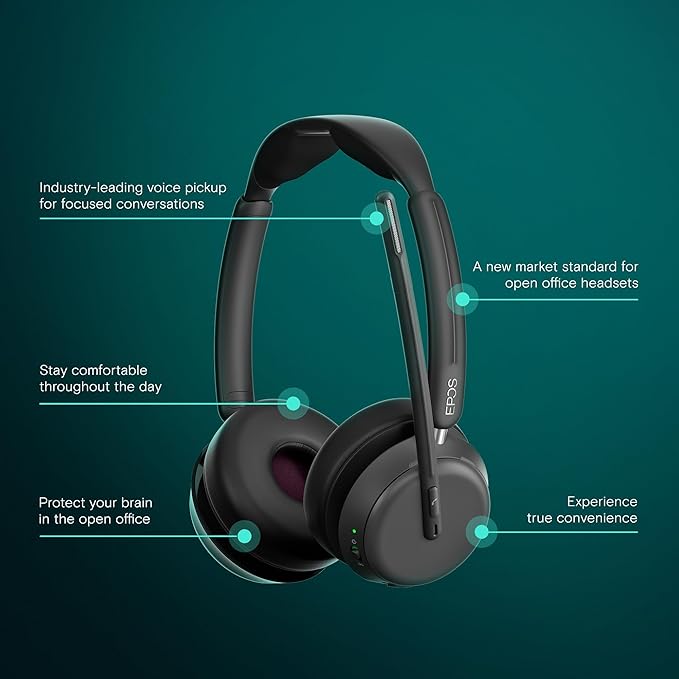 EPOS IMPACT 1060 Double-Sided Wireless Office Headset With Microphone, EPOS AI Noise Cancellation, Super Wideband Audio, Bluetooth, Comfortable Fit, Perfect For Clear Calls In Busy Workspaces