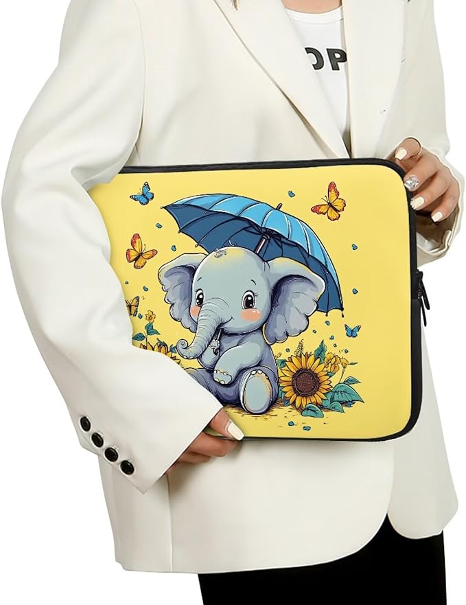 Sunflower Elephant Computer Sleeve for Women Laptop Sleeve 13inch Neoprene Laptop Covers with Padded Compartment Lap Top Case Teen Girls Cute Computer Carrying Bag
