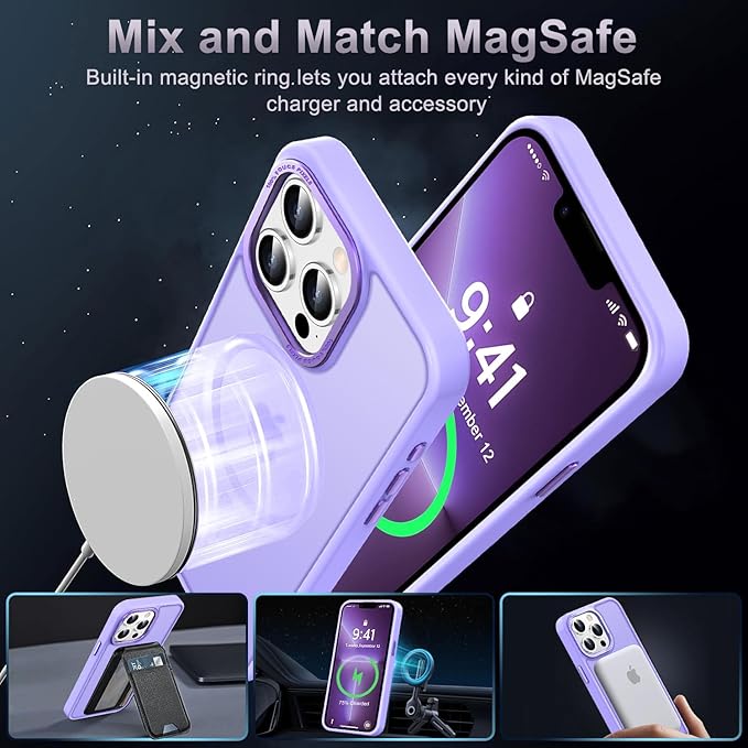 Newfuture Designed for iPhone 13 Pro Max Case with Magnetic [13 FT Military Drop Protection] [Compatible with Magsafe] Slim Translucent Matte Shockproof with Anti-Fingerprint Phone Case, Lilac Purple