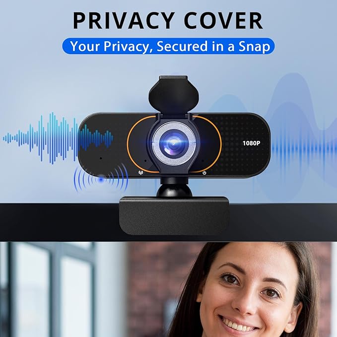 1080P Webcam for Computer, Wide Angle USB C, Plug and Play, Privacy Cover, Web Cam with Tripod, External Camera for Laptop/Desktop/Mac/PC