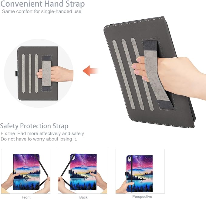 for iPad (A16) 11Th/10Th Generation Case 2025/2022, for iPad Case 11Th/10Th Generation, 10Th/11Th Gen iPadCase Cover Pencil Holder/Hand Strap/Pocket/Adjustable Stand, Starry Night Deer