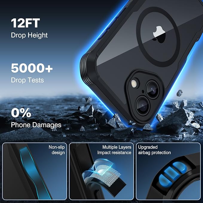 CENHUFO Magnetic Privacy for iPhone 17 Case [Compatible with Magsafe] Full Body Phone Case Built-in 9H Tempered Glass Privacy Screen Protector Camera Protection Shockproof Bumper Clear Cover -Black