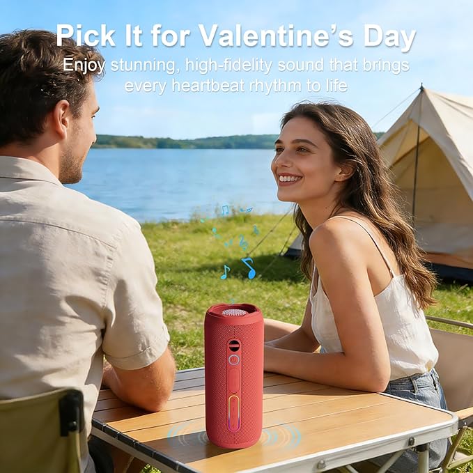 Bluetooth Speaker IPX7 Waterproof Sandproof, 24W Loud Stereo Sound, Bluetooth 5.3, Enhanced Bass, TWS Pairing, 12H Playtime for Home/Outdoor, for Mom (Red)