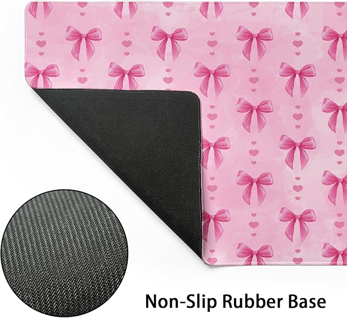 Pink Bows Mouse Pad Extended Large 35.4x15.7in Coquette Kawaii Desk Mat Preppy Trendy Computer Large Mousepad Non-Slip Rubber Base Stitched Edge Gaming Mousepad PC Computer Desk Pad for Work Desktop