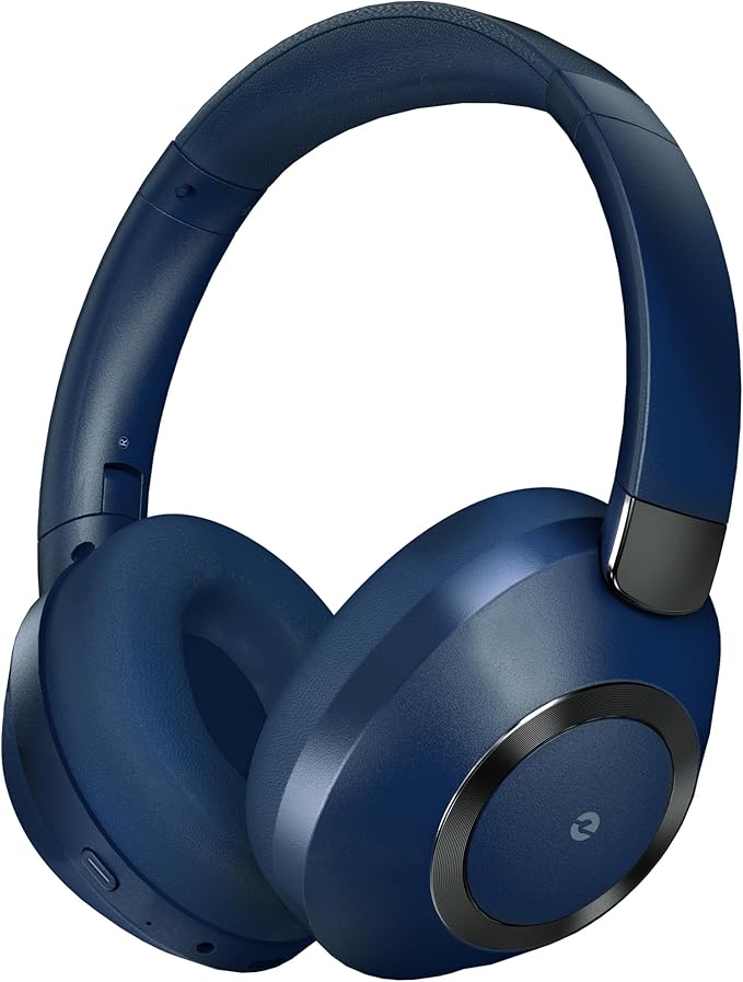 Active Noise Cancelling Headphones, 100H Playtime Headphones Wireless Bluetooth, Bluetooth Headphone with Microphone, Over- Ear Wireless Headphone with Deep Bass for Travel (Blue)