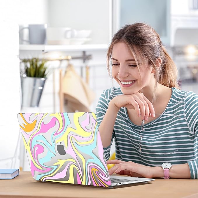 iCasso Compatible with MacBook Air 13 inch Case 2021, 2020-2018 Release M1 A2337 A2179 A1932, Colorful Fluid Protective Hard Shell Case +Keyboard Cover + Screen Protector（Fluid）