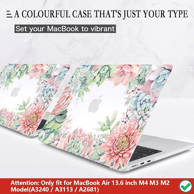 CISSOOK Compatible with MacBook Air 13.6 Inch Case 2022 2024 2025 2026 Release M2 M3 M4 M5, Hard Shell Case with Keyboard Cover for MacBook Air 13.6 inch A2681 A3113 A3240 A3449 - Succulents