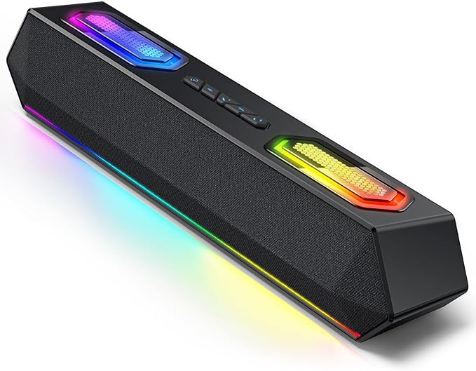 Deeyaple Computer Speakers, 40W PC Speakers for Desktop Monitor with Bluetooth 5.3 & USB Audio, HiFi Stereo Gaming Soundbar with Custom EQ Software, Dynamic RGB Lighting for Laptop, PS4, PS5, Black.