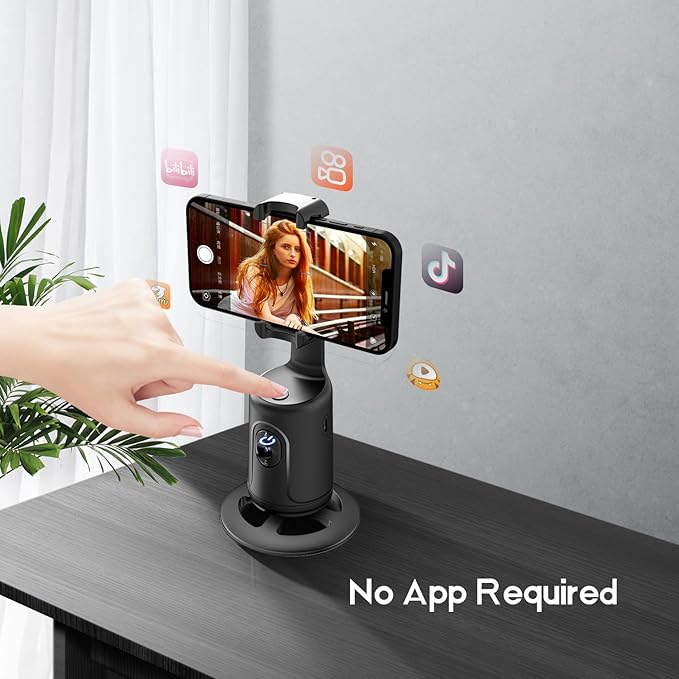 GREEN HOUSE Auto Face Tracking Phone Holder & Mount, 360°Fast Rotation, Gimbal Stabilizer for Influencer Content Creating Vlog, YouTube, TikTok, Gesture Recognization, GH-USTTA-BK