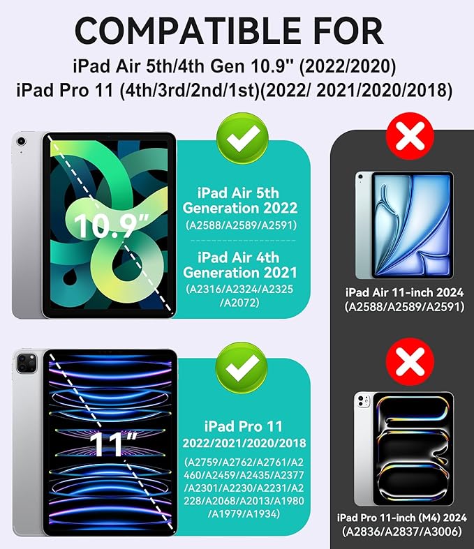 ZoneFoker Case for iPad Air 5th/ 4th Generation Case (2022/2020) 10.9'', for iPad Pro 11 Inch (4th/3rd/2nd/1st Gen), Hard Slim Cover for iPad Air 5 4 th with Pencil Holder/Stand, Pink to Teal Glitter