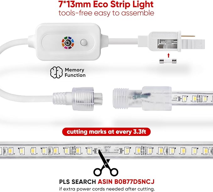 Shine Decor LED Strip Light Connectable, CCT 2800-6000K Warm-Cool Changing Tone for Room, 65FT 120V Plug-in Outdoor Rope Lighting Cold Resistant Waterproof ETL Listed, Remote Timer Available