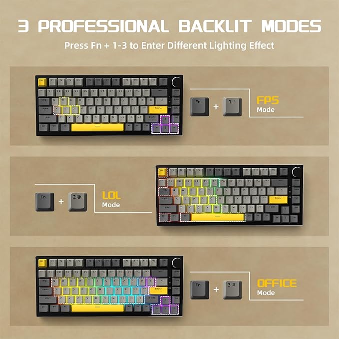 Attack Shark ajazz AK820 75% Wired Mechanical Gaming Keyboard Hot Swappable RGB Custom Keyboard Gasket Mount CNC Knob PBT Keycap Linear Moon Switch NKRO for PC/Win/Mac-Black/Grey
