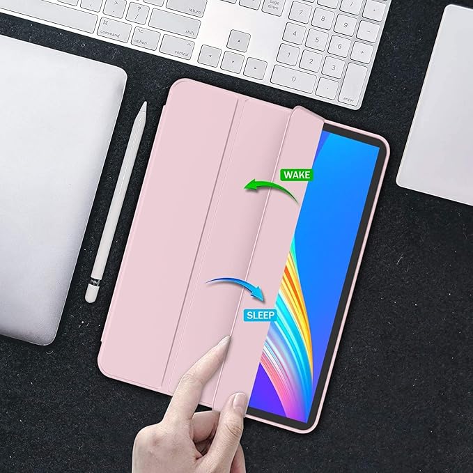 iMieet iPad Pro 13 Inch Case (M5/M4) 2025/2024 with Pencil Holder, Trifold Stand Smart Case with Soft TPU Back, Auto Wake/Sleep (Pink)
