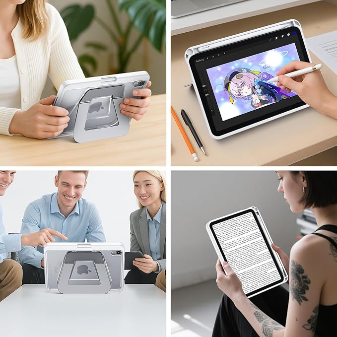 Case for iPad mini 7 A17 Pro 2024/iPad Mini 6 2021 8.3 Inch/iPad mini 7th/6th Gen Case,Dual Multi-Angle Adjustable Kickstand Protective Cover with Built-in Pencil Holder,Hard Backplate,White