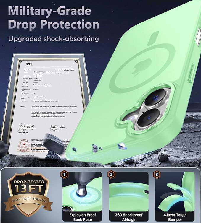 Newfuture Magnetic for iPhone 17 Case [Compatible with Magsafe] [Military Grade Drop Protection] Translucent Matte Anti-Scratch Shockproof Protective Phone Cover 6.3 Inch, Matcha Green