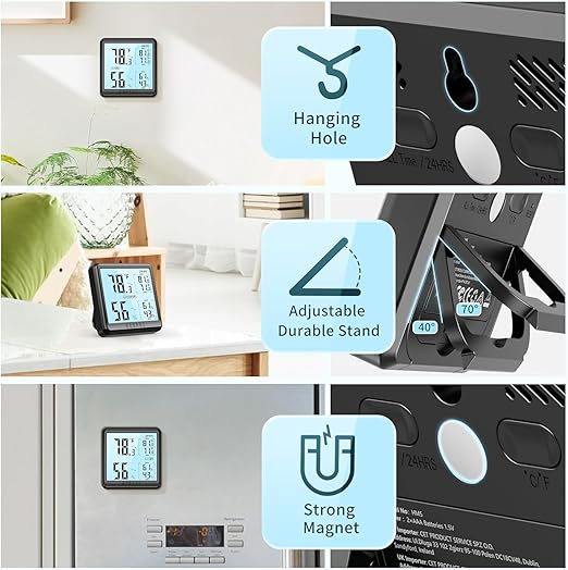 DOQAUS Room Thermometer Hygrometer, Digital Indoor Thermometer with Backlight, Large Screen Temperature Monitor Humidity Meter for Home, Bedroom, Baby Room, Office, Greenhouse (Black)