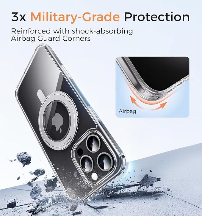 MAGIC JOHN 360° Rotatable Magnetic Invisible Stand for iPhone 16 Pro Case [Camera Control Button] [Compatible with MagSafe] 16FT Shockproof for iPhone 16 Pro Case 6.3'' with Kickstand, Clear