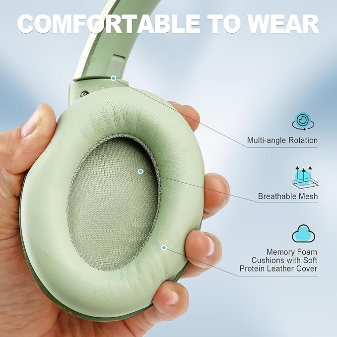 TUINYO Bluetooth Headphones Wireless, Over Ear Stereo Wireless Headset 40H Playtime with deep bass, Soft Memory-Protein Earmuffs, Built-in Mic Wired Mode PC/Cell Phones/TV-White