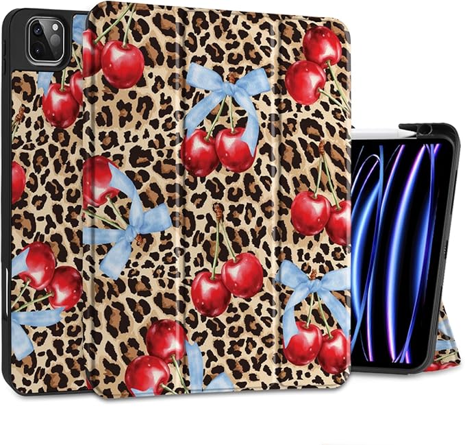 DONGKE Case for 2022/2021/2020/2018 iPad Pro 11 inch Gen 4/3/2/1 - Slim Protective Case - Built in Pencil Holder Support Charging - Trifold Stand & Sleep/Wake Cover- Leopard