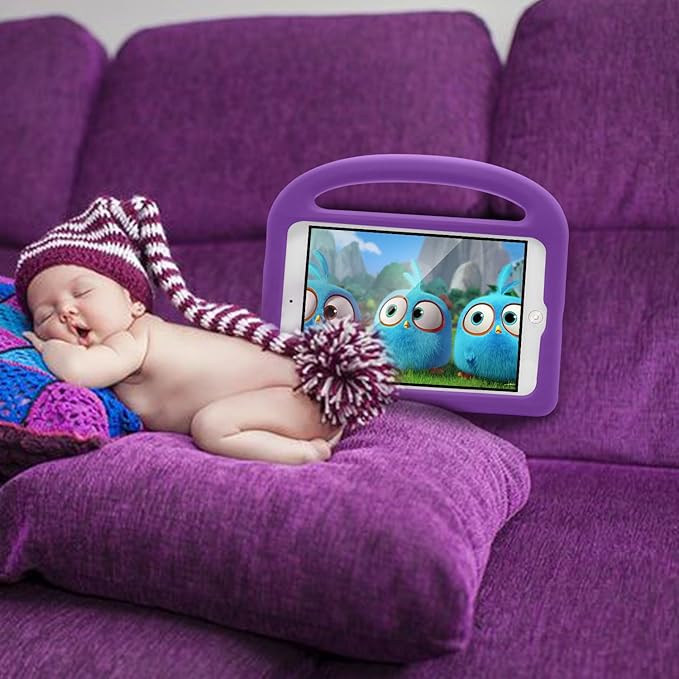 Kids Case for 7.9" iPad mini 5/Mini 4/Mini 3/Mini 2/Mini 1, Friendly Silicone Shockproof Cover with Handle Kickstand for Apple iPad mini 5th (2019), Mini 4th/ 3rd/ 2nd/1st Generation, Purple