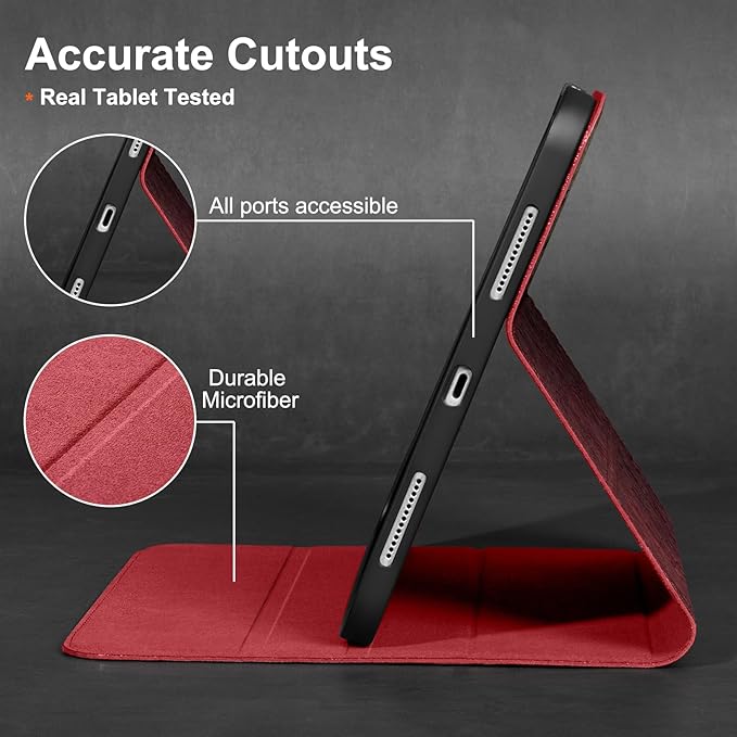 Gexmil Leather Case for iPad mini 7 (A17 Pro) 2024 / iPad mini 6 Generation 2021 8.3 Inch,Premium Cowhide Cover with Pencil Holder,Adjustable Stand, Auto Wake/Sleep,Floral Red