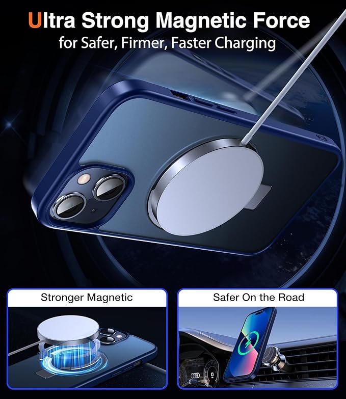 Chicfun 3-in-1 [Magnetic+Kickstand+Ring Holder] for iPhone 14 Plus Case with Stand Ring Holder， Compatible with MagSafe, Military Shockproof Kickstand Phone Case iPhone 14 Plus Cover Blue
