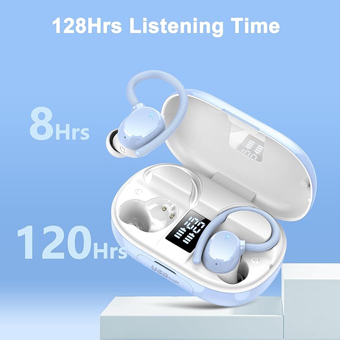 Ear buds Wireless Bluetooth Earbuds Sport 2026 NEW Bluetooth 5.3 Headphones 128H Playtime with LED Display Powerful Bass Over Ear Earphones with Earhooks IP7 Waterproof for Gym/Running/Workout