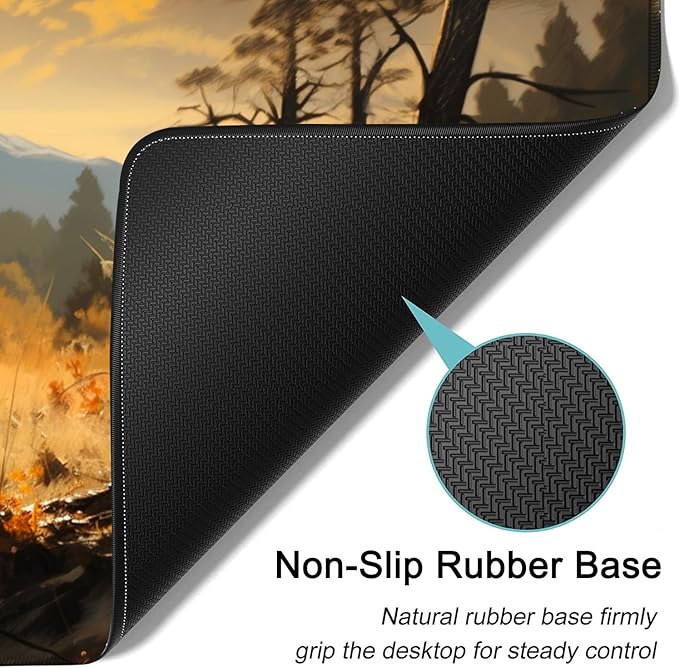 Large Mouse Pad, 31.5 x 11.8in Extended Gaming Mouse Pad with Stitched Edges, XXL Mousepad Protector Non Slip Rubber Base for Office and Home Writing Mat, Cute Deer Forest Pattern Desk Mat