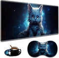 Extended Non-Slip Mouse Pad + Mouse Wrist Rest + Lace-Shaped Coaster Set, Ergonomic Design, Suitable for Desk and Home Gaming Table Mat, Galaxy Cat
