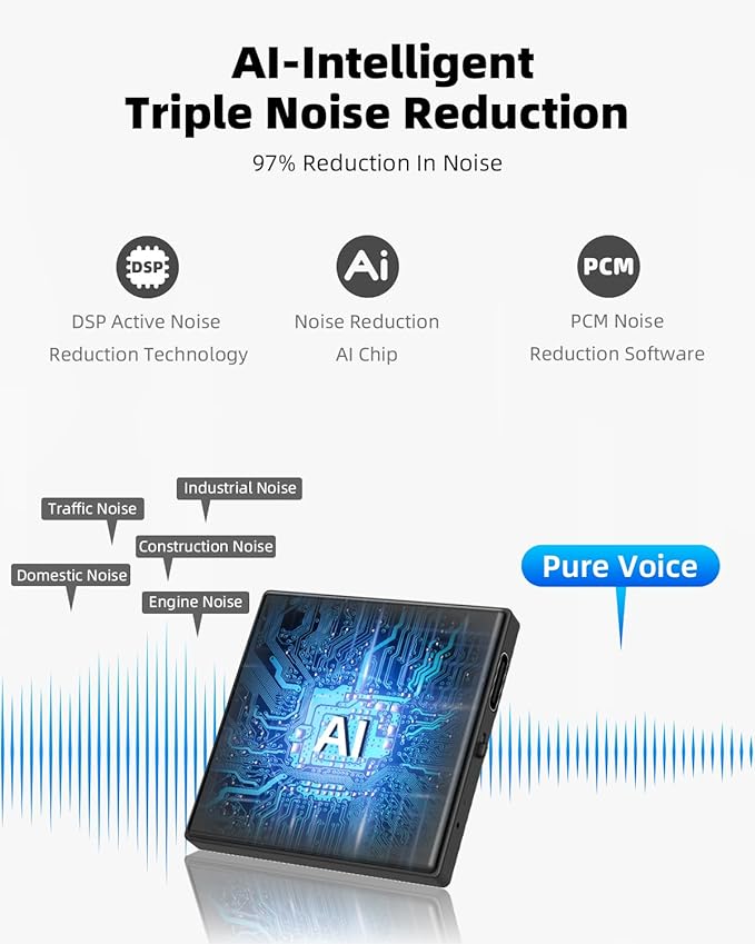 128GB Magnetic Voice Recorder,Audio Recorder with AI-Triple Intelligent Noise Cancellation,3072Kbps Recording Device with 9200Hours Store, Voice Activated Recorder for Lectures, Meetings, Intervie