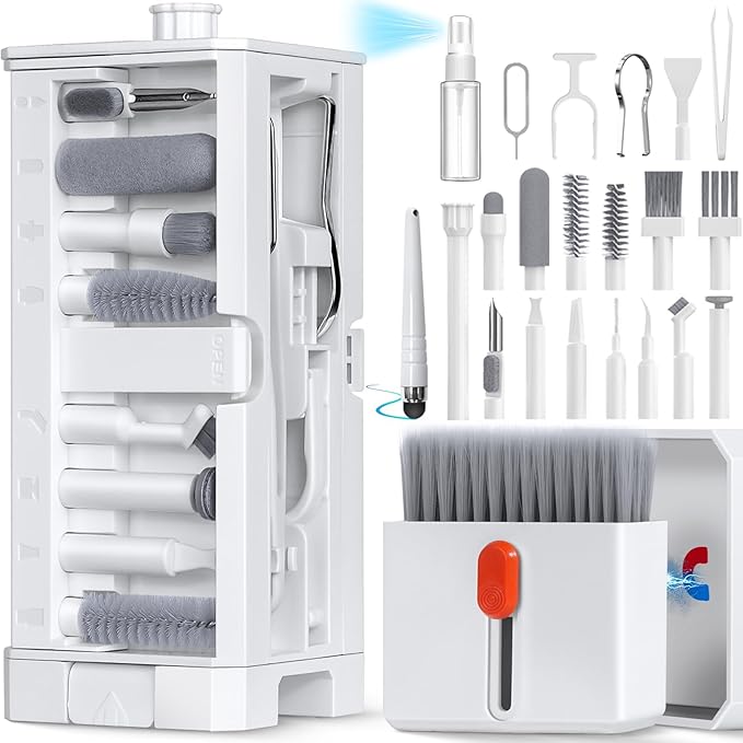 Phone and Keyboard Cleaning Kit by JM.JEEMI, Professional Electronics Cleaner with Charging Port Cleaner & Keycap Puller, Cleaning Tool Set for Laptop, Earbuds, Camera and PC Monitor, White