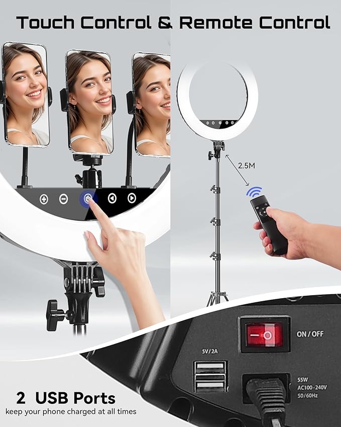 Upgraded 18 inch LED Ring Light Kit with Tripod,CRI≥95, 3000K-6000K Adjustable Brightness & Color Temp, Phone Holder & Remote for Live Streaming, YouTube, TikTok, Photography, Makeup