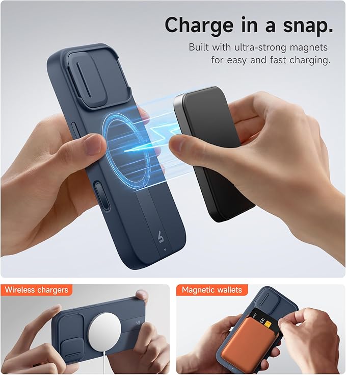 SURITCH for iPhone 17 Case with Camera Control Cover, Camera Slide Cover and Adjustable Kickstand, Compatible with MagSafe, Shockproof Bumper Protective Cases 6.3 Inch, Blue