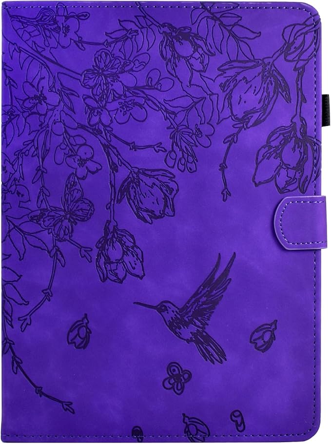 for iPad 9.7 Inch Case iPad 6th/5th Generation Case 2018 2017, Embossed Suede Leather Folio Stand Cover for iPad 9.7 inch/Pro 9.7/Air 2/Air 1, Auto Sleep/Wake, Purple Bird Flower Embossing