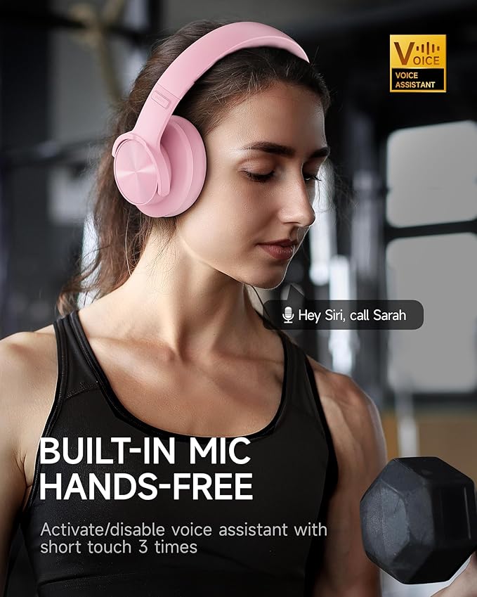 Picun B8 Headphones Wireless Bluetooth, 120H Bluetooth Headphone Over Ear with 3EQ Music Modes, Hands-Free Calls, Deep Bass Headphones for Travel Home Office Cellphone PC (Pink)