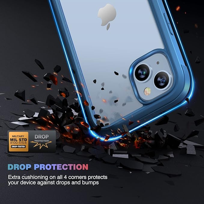 Diaclara Designed for iPhone 14 Case, Full Body Rugged Case with Built-in Touch Sensitive Anti-Scratch Screen Protector, with Camera Lens Protector for iPhone 14 6.1" (Blue and Clear)